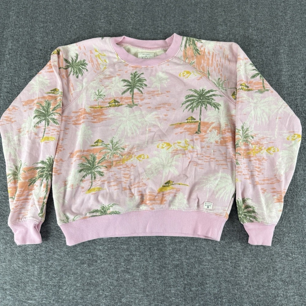 Billabong Palm Tree Sweatshirt Pink Tropical Crewneck Women Small Surf